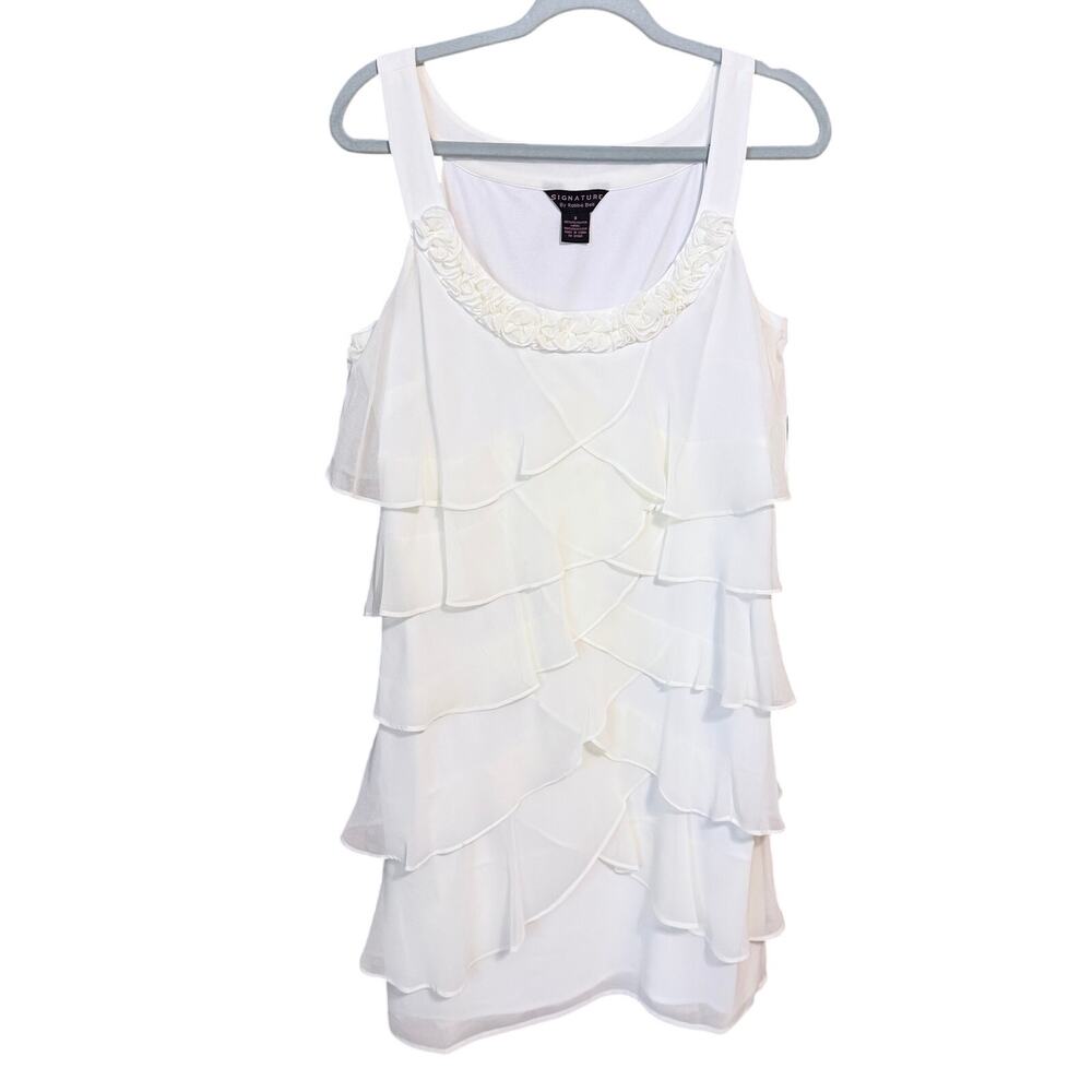 NWT Signature Robbie Bee white layered chiffon dress sleeveless size 8 bridal